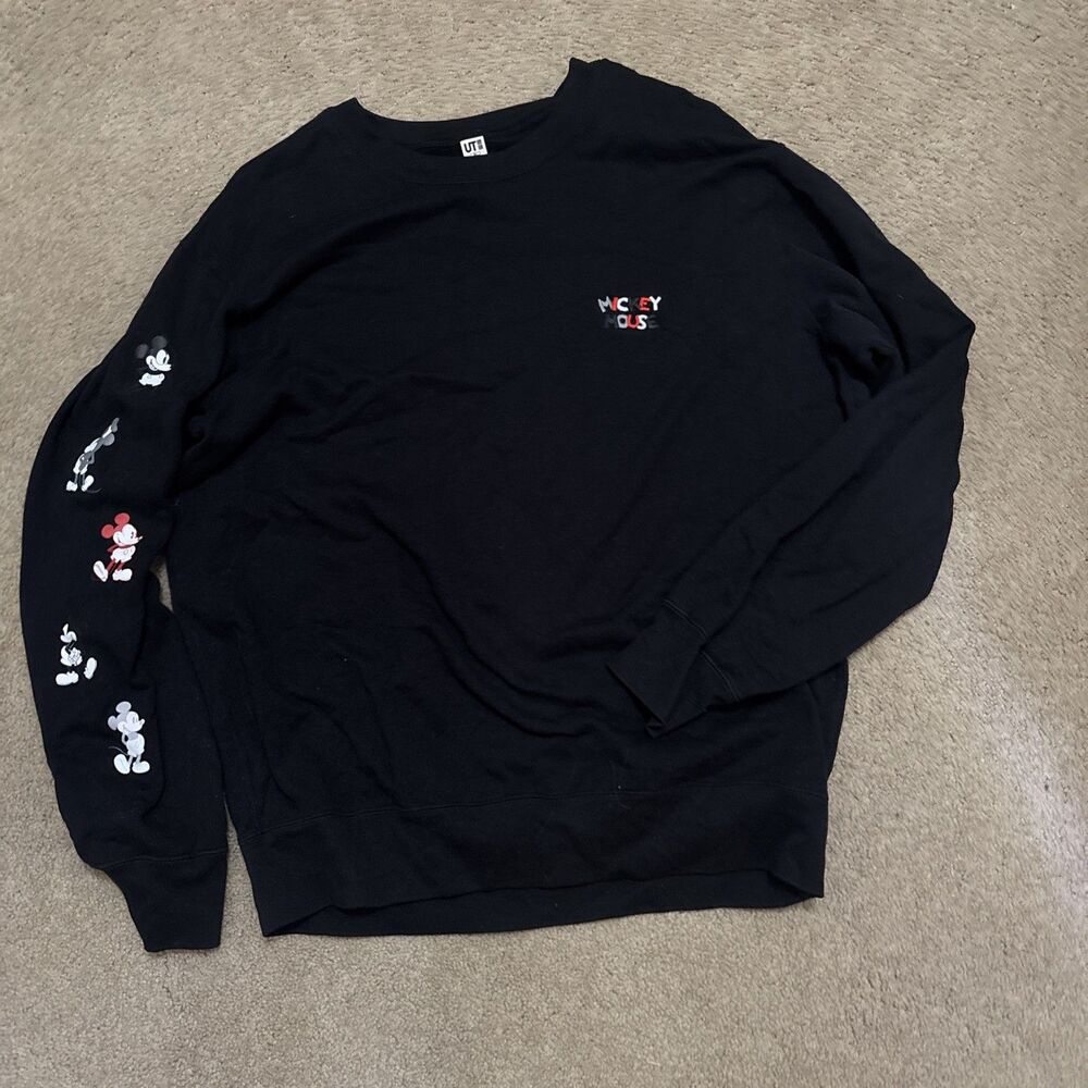Uniqlo Disney Mickey Mouse Sweatshirt Pullover Graphic Print Black Size XL